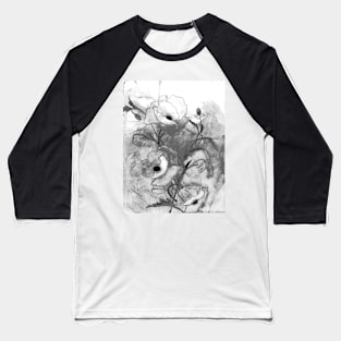 Poppies in Black and White, Digital Conversion from Watercolor Painting Baseball T-Shirt
